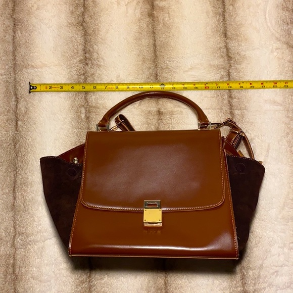 Suede/ Leather Trapeze Satchel Shoulder-bag - Picture 10 of 11